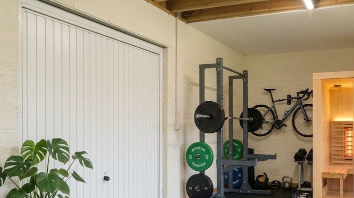 Infrared home sauna in a converted garage gym in Ireland