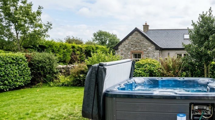 Hot tub being refilled with fresh water after a water change